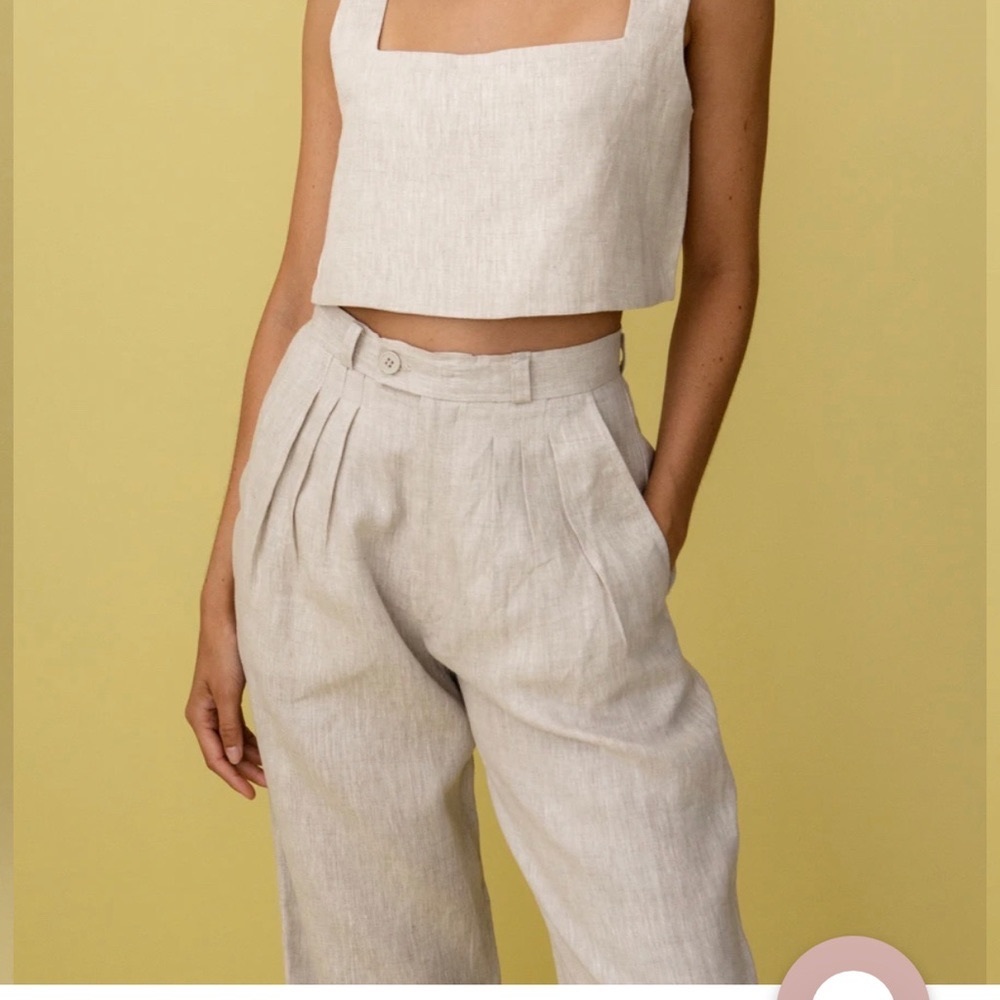 Posse 2 piece Linen Alice Crop Top & matching Pierre Trouser in pink paid $395
